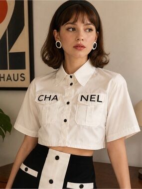 White Cropped Button Front Shirt